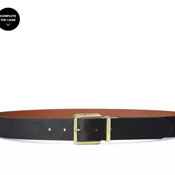 New RALPH LAUREN Reversible Black / Tan Leather Gold Buckle Belt XS $60 - Picture 1 of 7